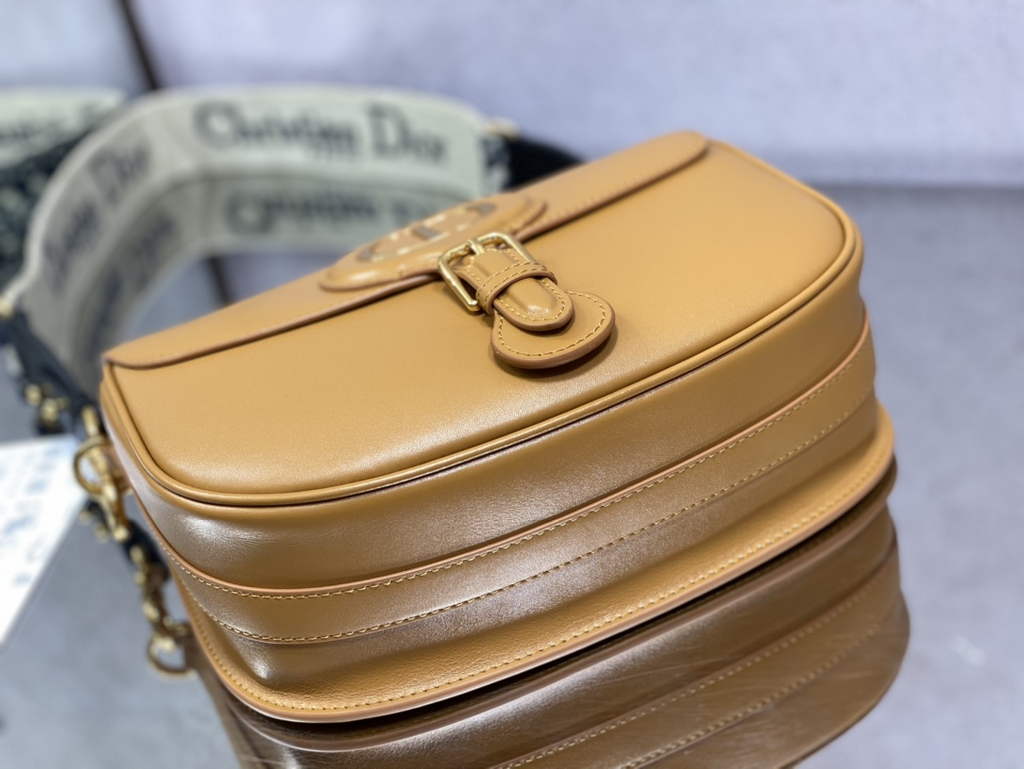 Dior Large Bobby Bag M9320 Tan Box Calfskin with Blue Oblique Strap - Default Title - View 5