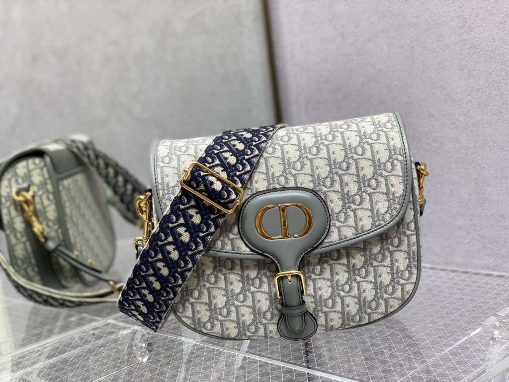 Dior Large Bobby Bag M9320 Gray Oblique Jacquard with Strap - Default Title - View 1