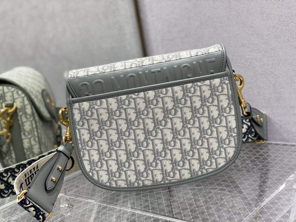 Dior Large Bobby Bag M9320 Gray Oblique Jacquard with Strap - Default Title - View 4