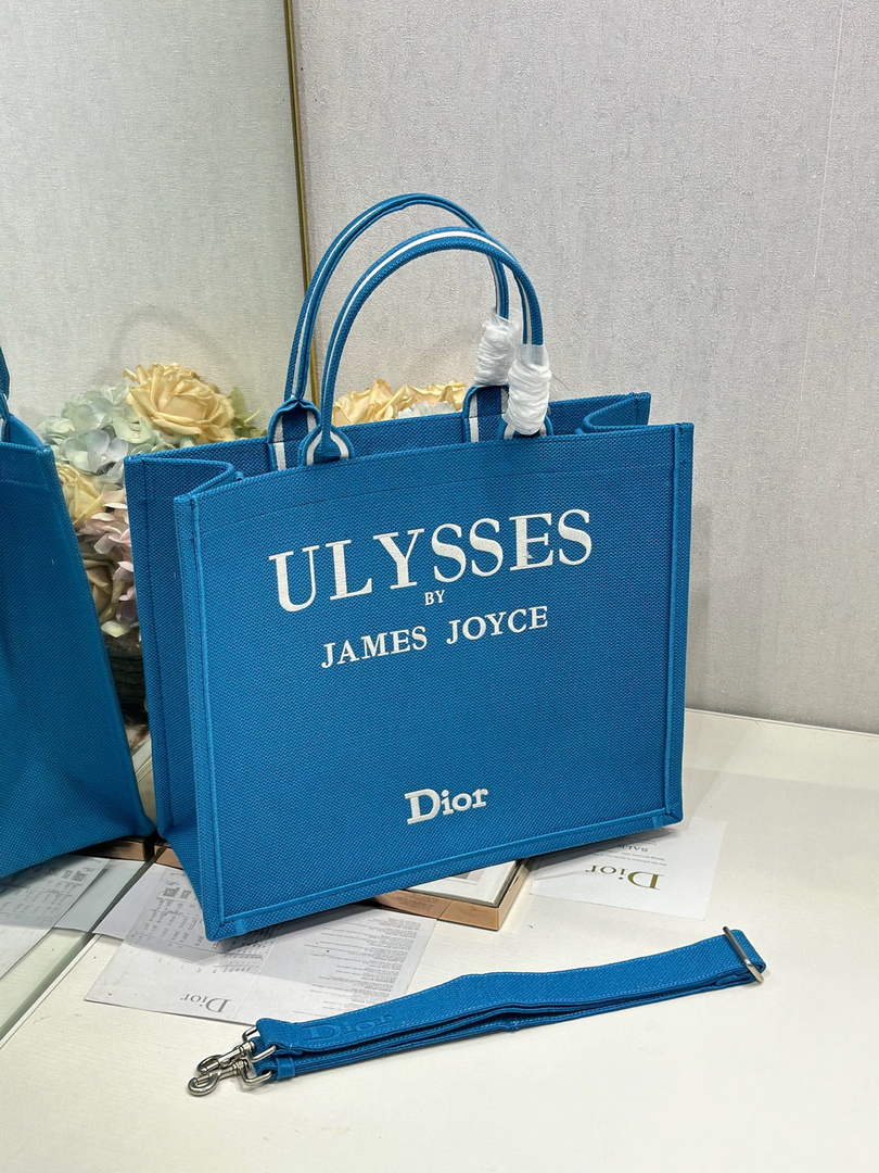 Dior Medium Book Tote – Blue and White Toile de Jouy Embroidery – with Strap - Default Title - View 3