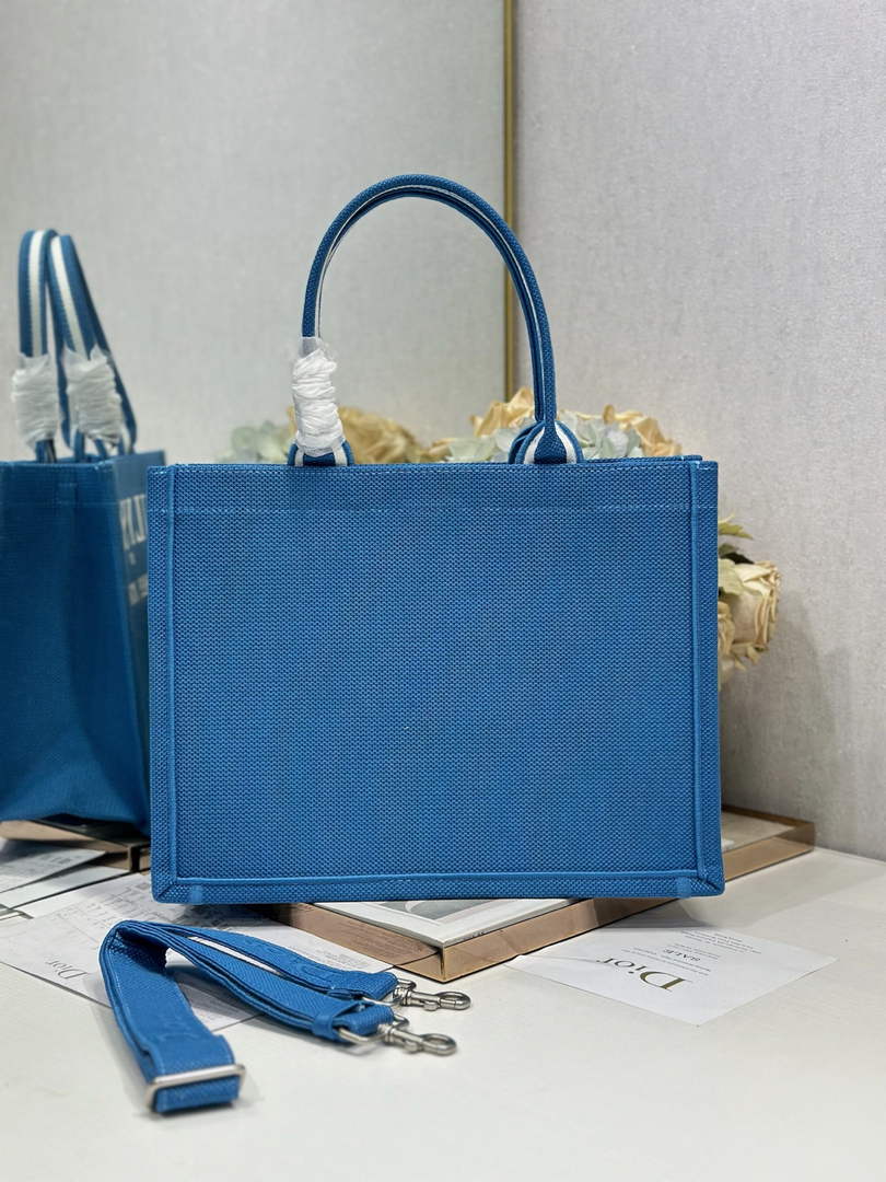 Dior Medium Book Tote – Blue and White Toile de Jouy Embroidery – with Strap - Default Title - View 4