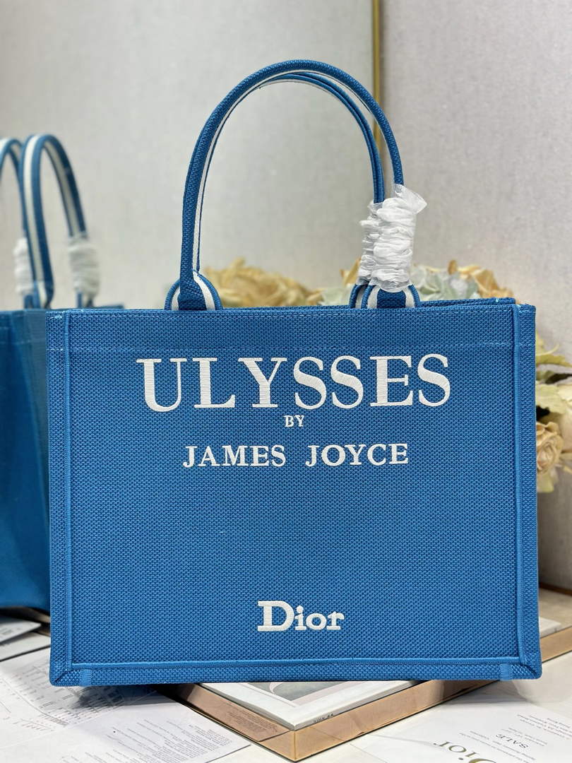Dior Medium Book Tote – Blue and White Toile de Jouy Embroidery – with Strap - Default Title - View 1