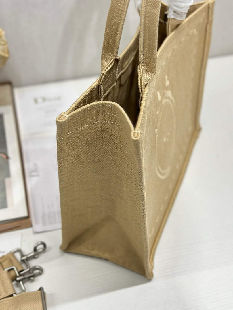 Dior Medium Book Tote with Strap – Natural Cannage Raffia-Effect Embroidery - Default Title - View 4