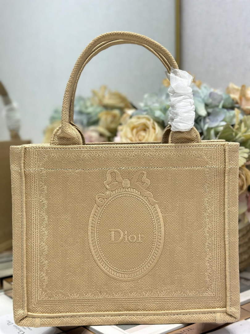 Small Dior Book Tote with Strap – Natural Cannage Raffia-Effect Embroidery - Default Title - View 4