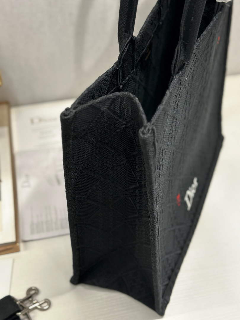 Dior Large Book Tote – Black Raffia-Effect Cannage Embroidery - Default Title - View 4