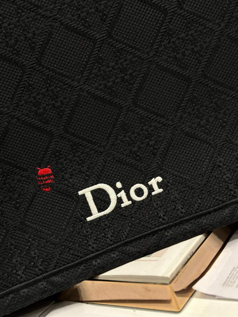 Dior Large Book Tote – Black Raffia-Effect Cannage Embroidery - Default Title - View 5