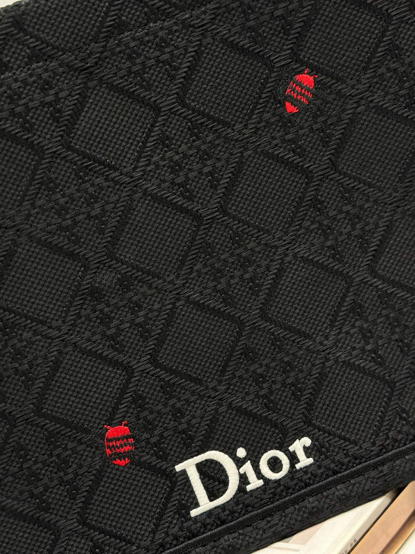 Dior Medium Book Tote with Strap – Black Raffia-Effect Cannage Embroidery - Default Title - View 6