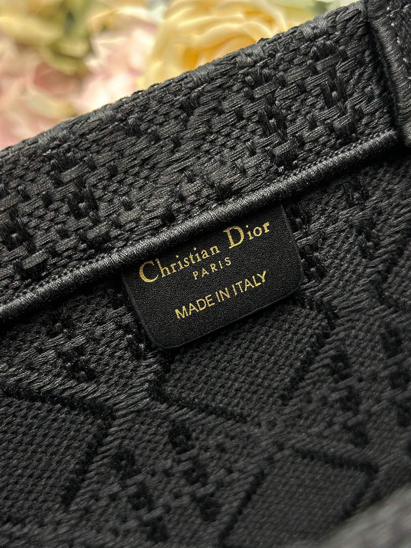 Dior Medium Book Tote with Strap – Black Raffia-Effect Cannage Embroidery - Default Title - View 9