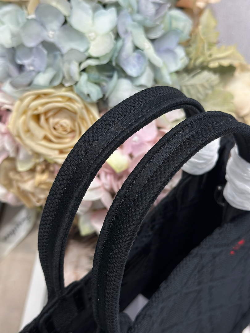 Small Dior Book Tote with Strap - Black Raffia-Effect Cannage Embroidery - Default Title - View 6
