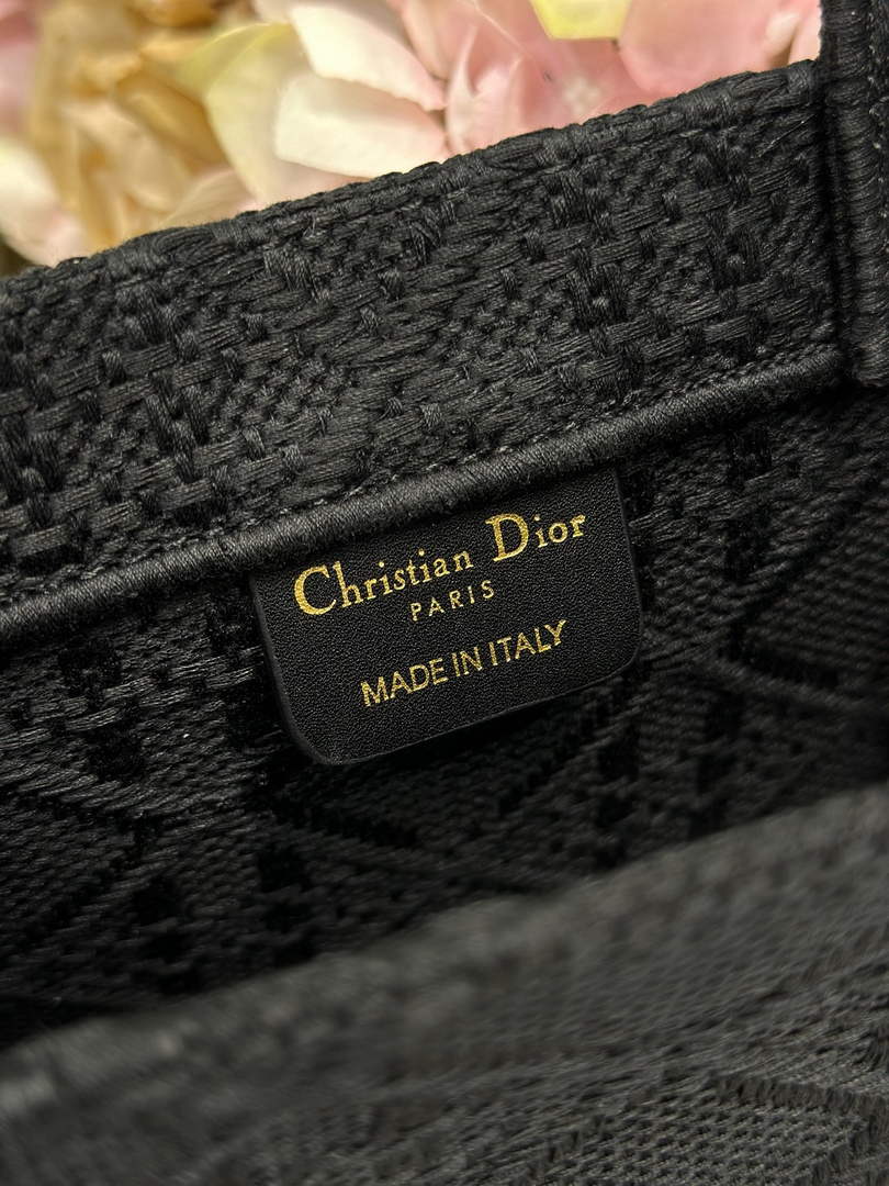 Small Dior Book Tote with Strap - Black Raffia-Effect Cannage Embroidery - Default Title - View 8