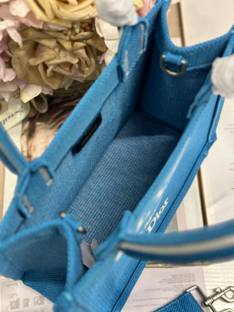 Small Dior Book Tote – Blue and White Toile de Jouy Embroidery – with Strap - Default Title - View 6