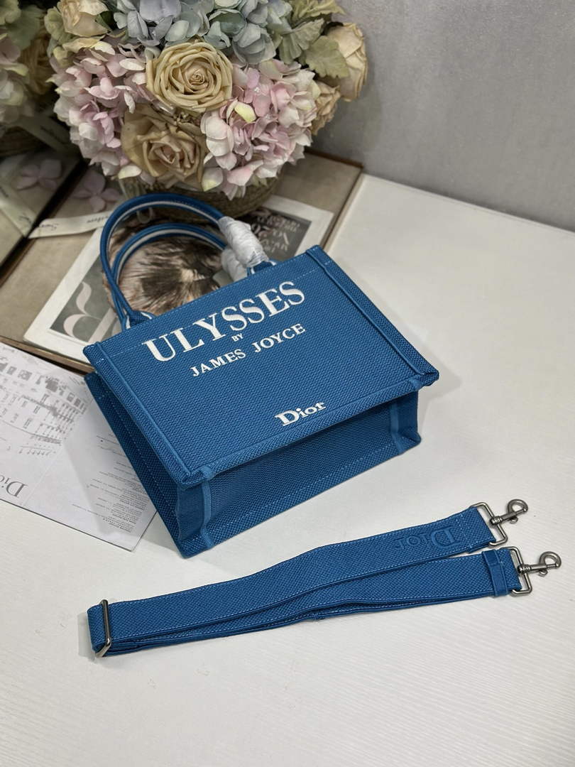 Small Dior Book Tote – Blue and White Toile de Jouy Embroidery – with Strap - Default Title - View 9