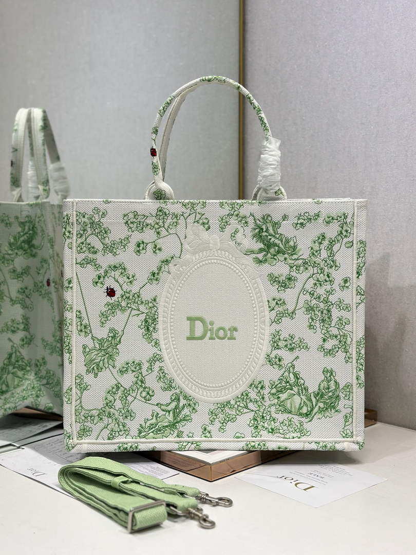 Dior Large Book Tote – Green Clover Toile de Jouy - Default Title - View 2