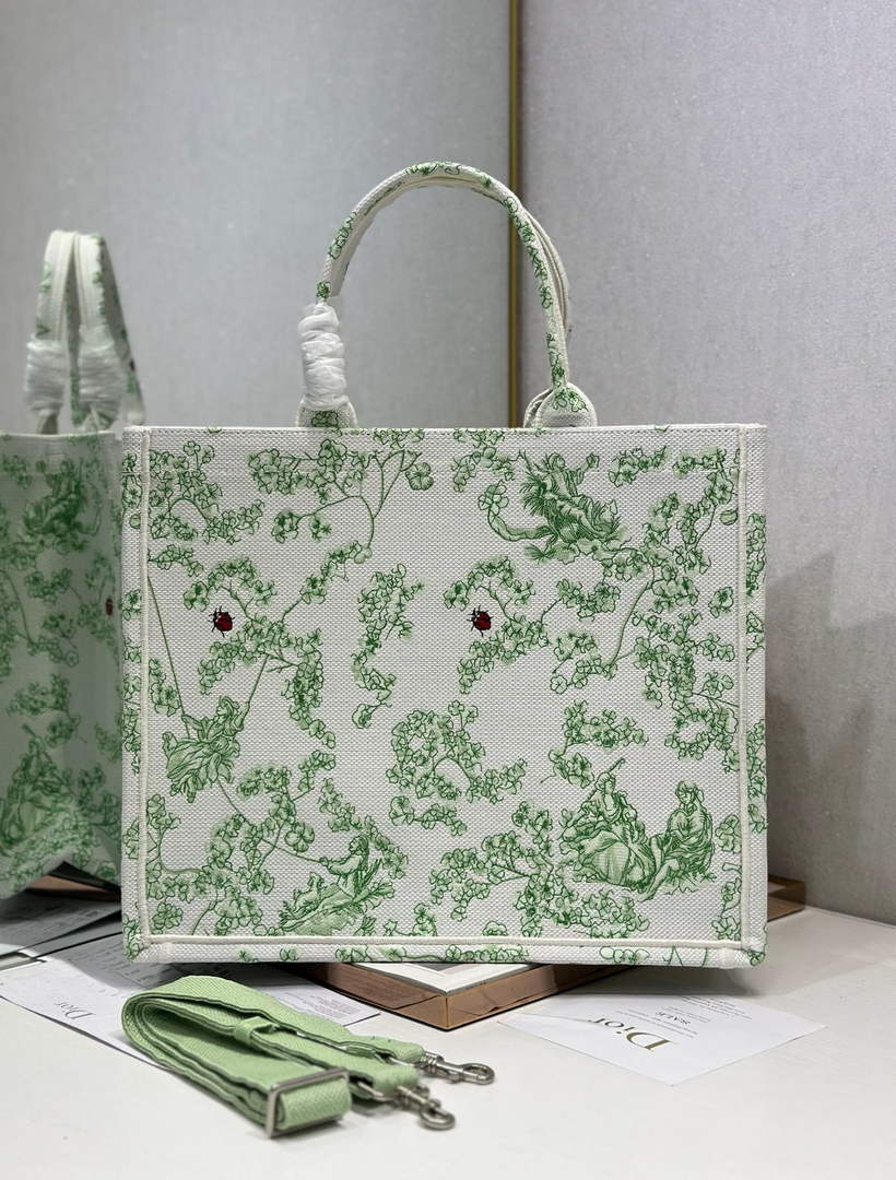 Dior Large Book Tote – Green Clover Toile de Jouy - Default Title - View 3