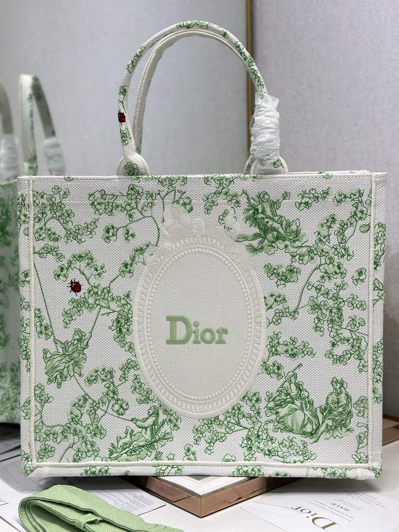 Dior Large Book Tote – Green Clover Toile de Jouy - Default Title - View 1