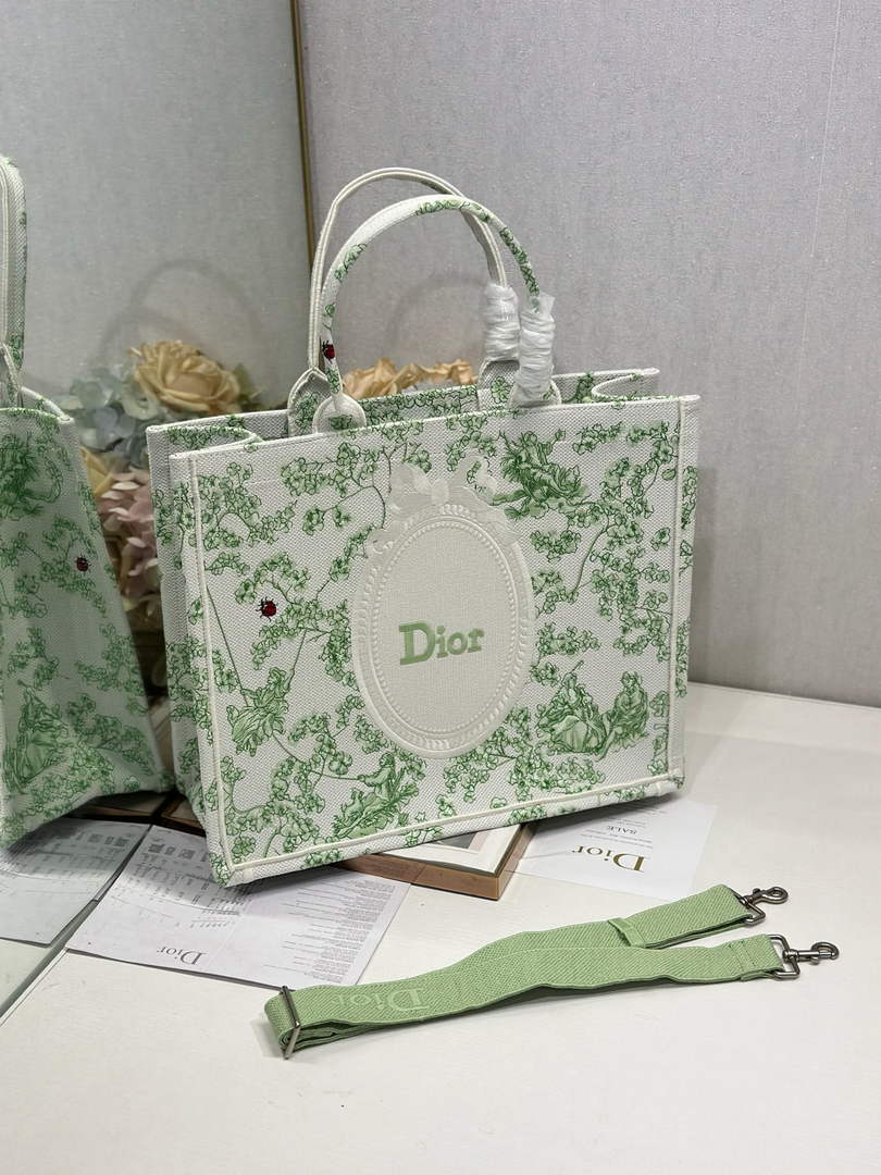 Dior Medium Book Tote – Green Clover Toile de Jouy – with Strap - Default Title - View 2