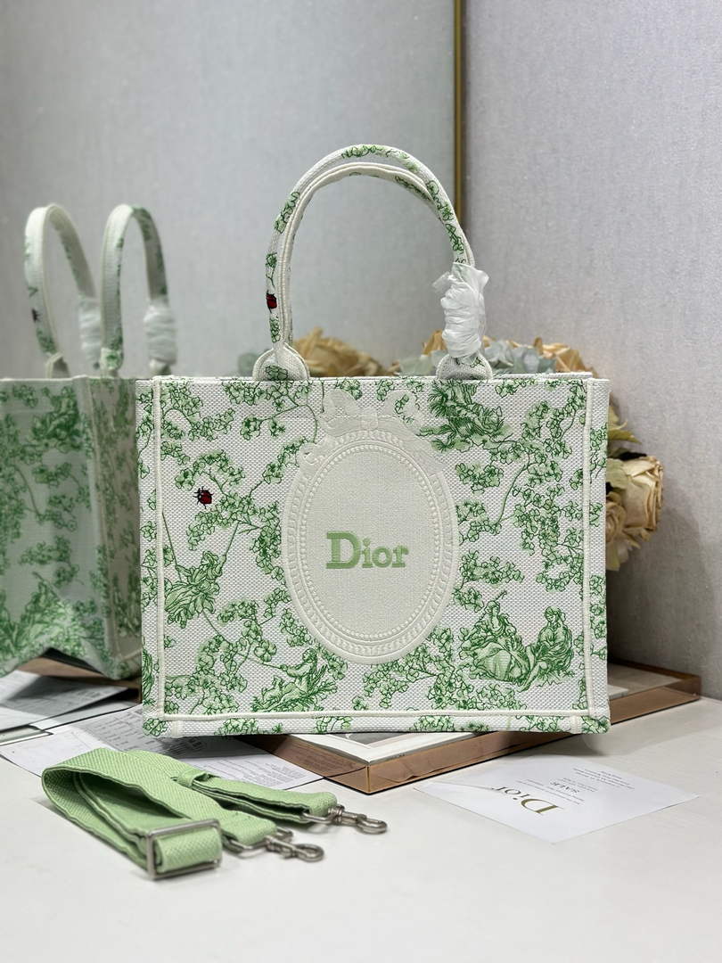 Dior Medium Book Tote – Green Clover Toile de Jouy – with Strap - Default Title - View 3