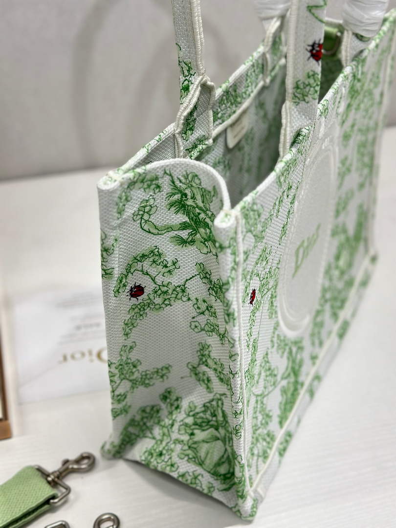 Dior Medium Book Tote – Green Clover Toile de Jouy – with Strap - Default Title - View 5