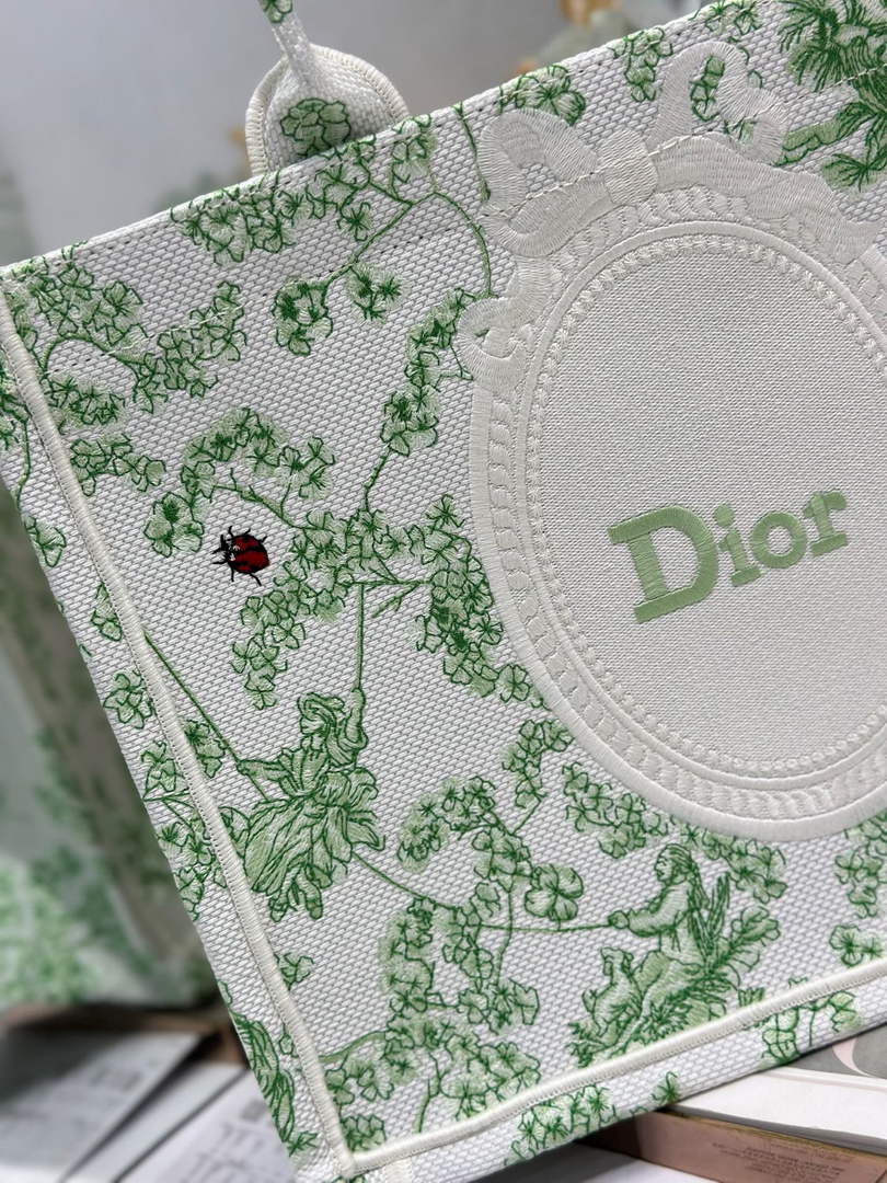 Dior Medium Book Tote – Green Clover Toile de Jouy – with Strap - Default Title - View 6