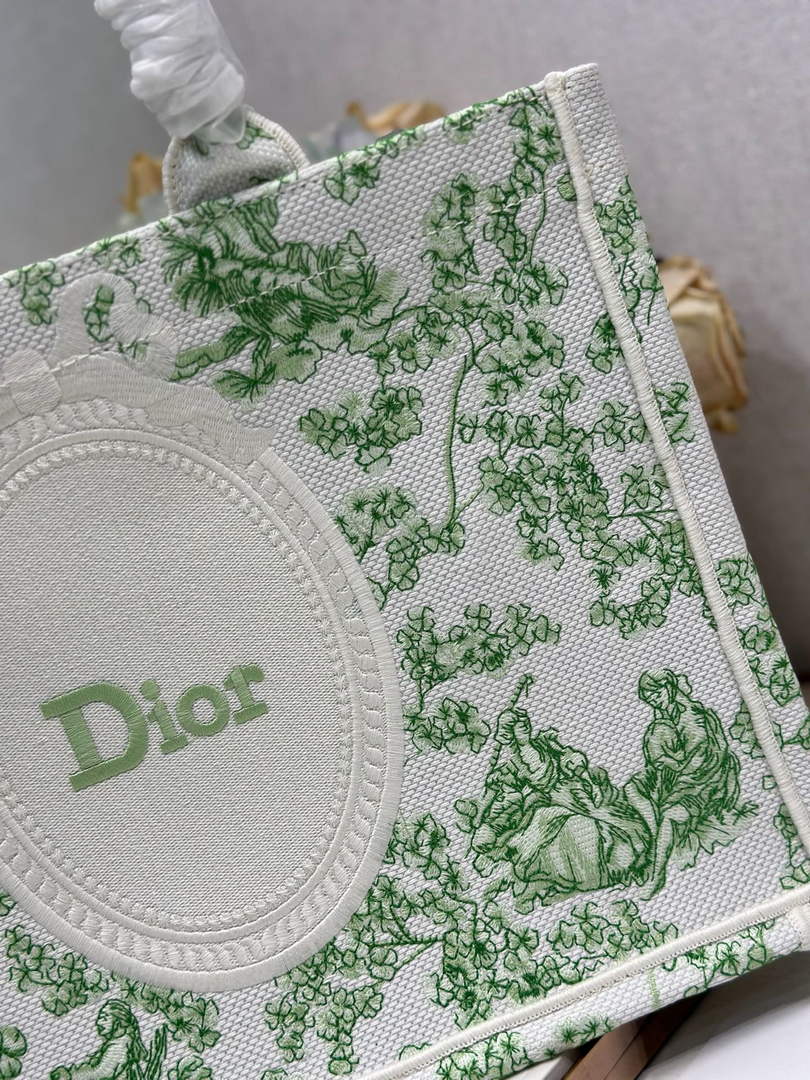 Dior Medium Book Tote – Green Clover Toile de Jouy – with Strap - Default Title - View 7