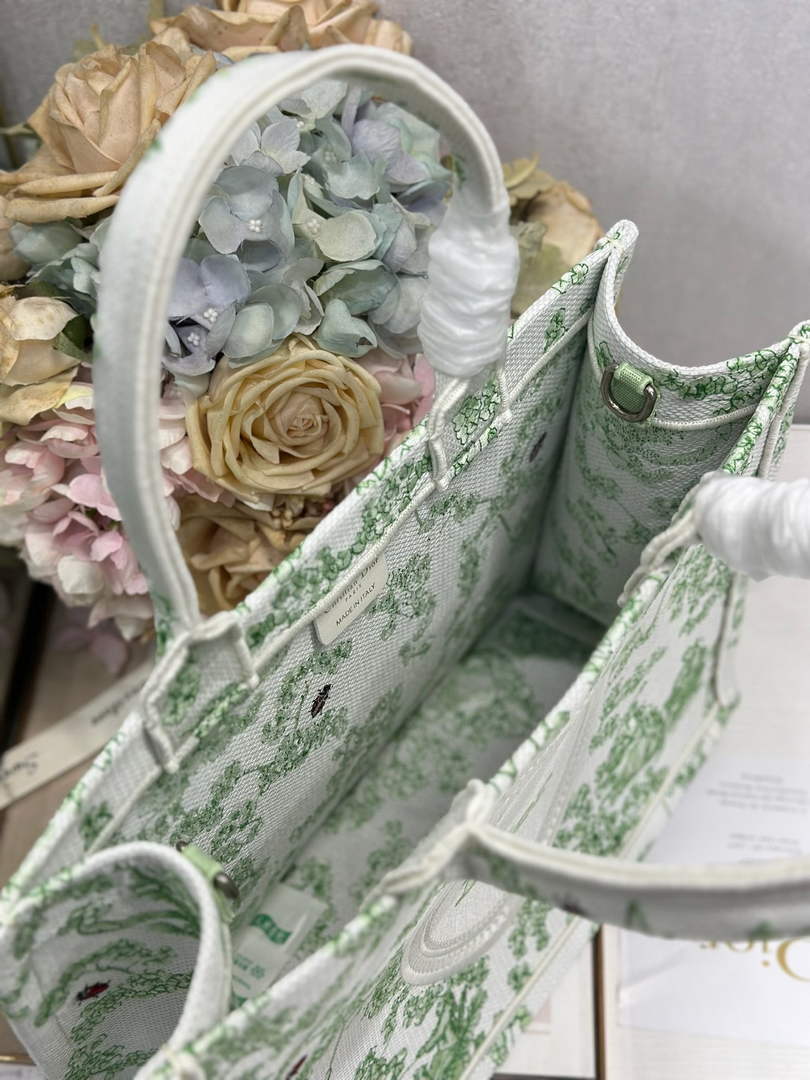 Dior Medium Book Tote – Green Clover Toile de Jouy – with Strap - Default Title - View 8
