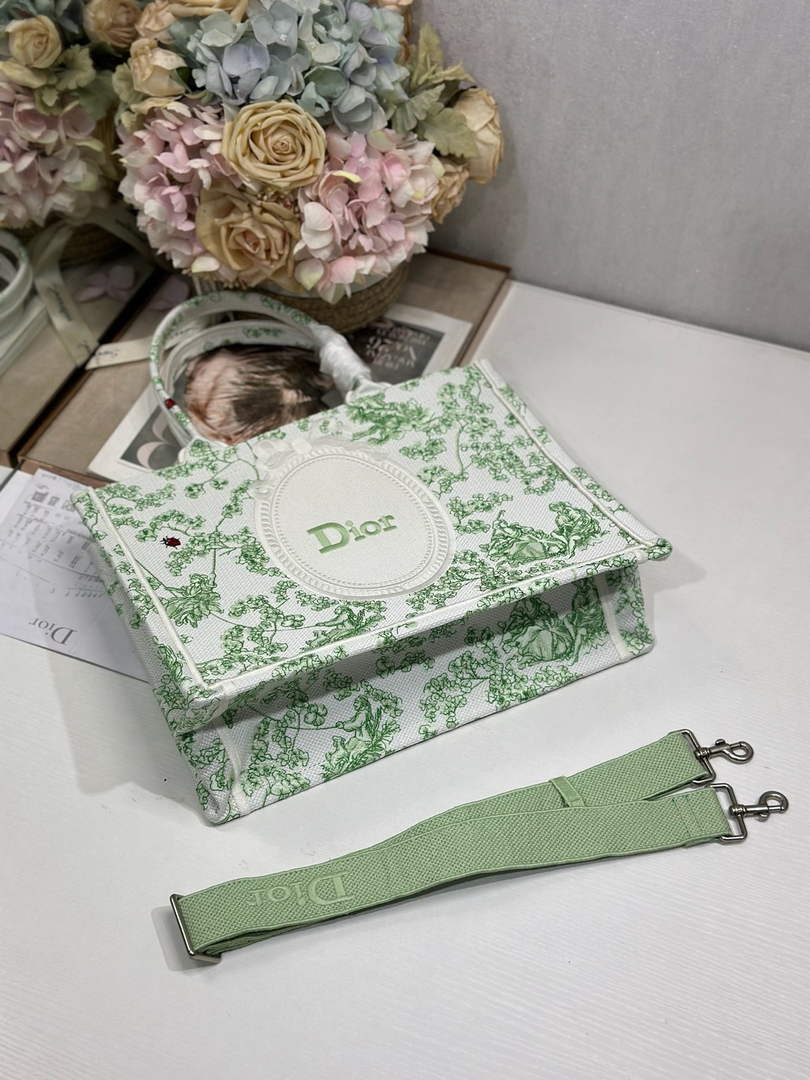 Dior Medium Book Tote – Green Clover Toile de Jouy – with Strap - Default Title - View 10