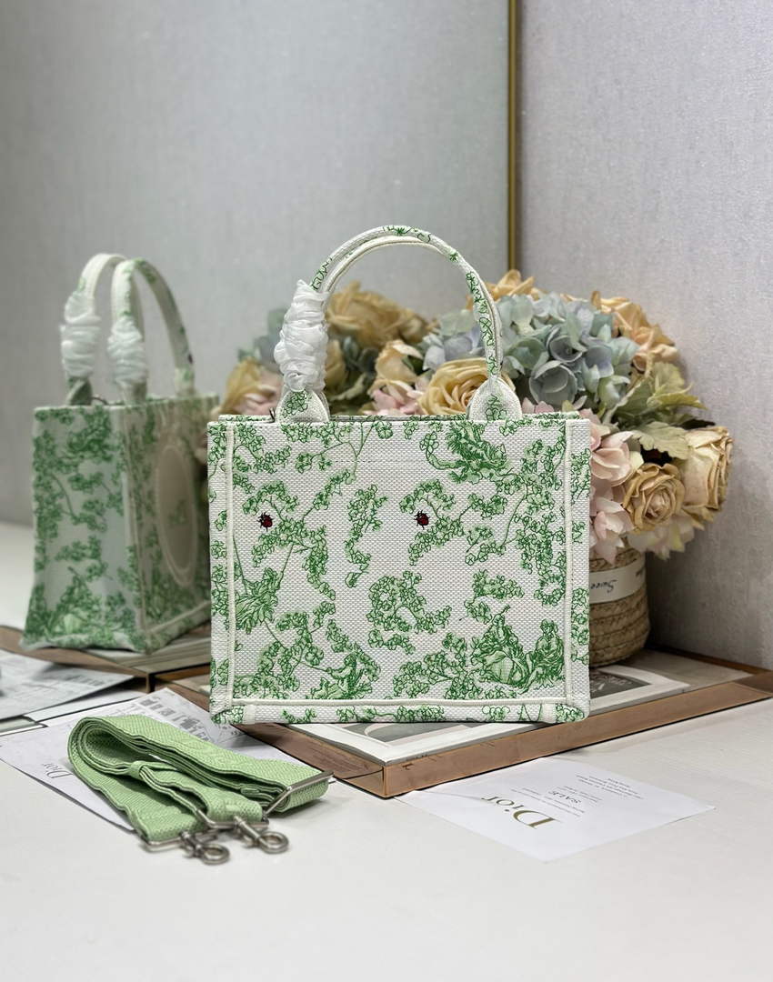 Small Dior Book Tote with Strap – Green Clover Toile de Jouy - Default Title - View 2