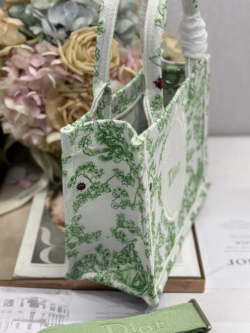 Small Dior Book Tote with Strap – Green Clover Toile de Jouy - Default Title - View 3
