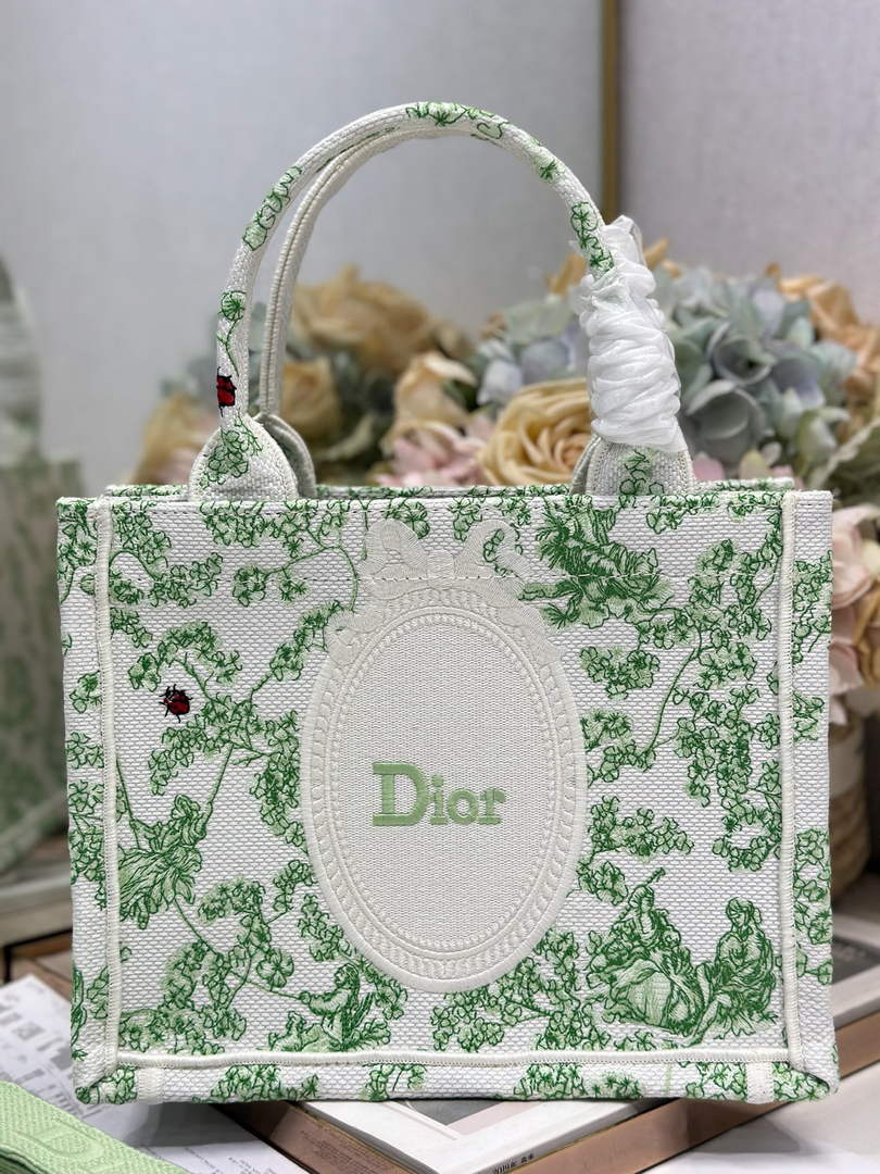 Small Dior Book Tote with Strap – Green Clover Toile de Jouy - Default Title - View 4