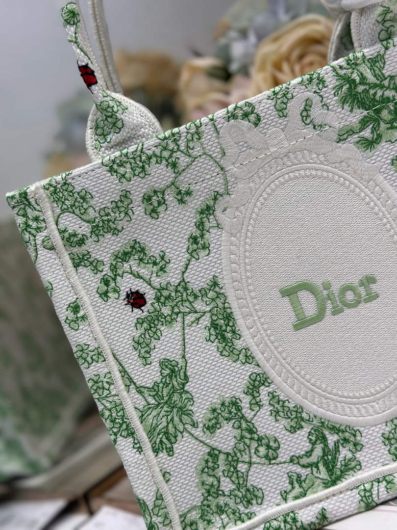 Small Dior Book Tote with Strap – Green Clover Toile de Jouy - Default Title - View 5