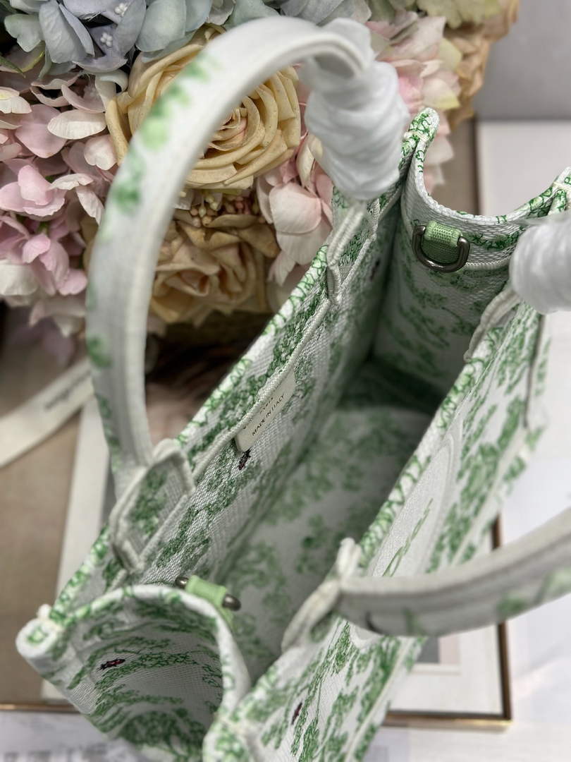 Small Dior Book Tote with Strap – Green Clover Toile de Jouy - Default Title - View 6