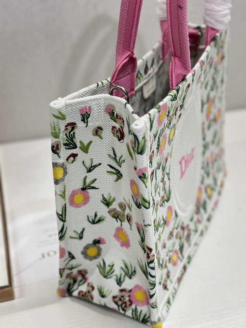 Dior Medium Book Tote – White Daisy Garden Embroidery – with Strap - Default Title - View 5