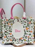 Dior Medium Book Tote – White Daisy Garden Embroidery – with Strap - Default Title - View 1