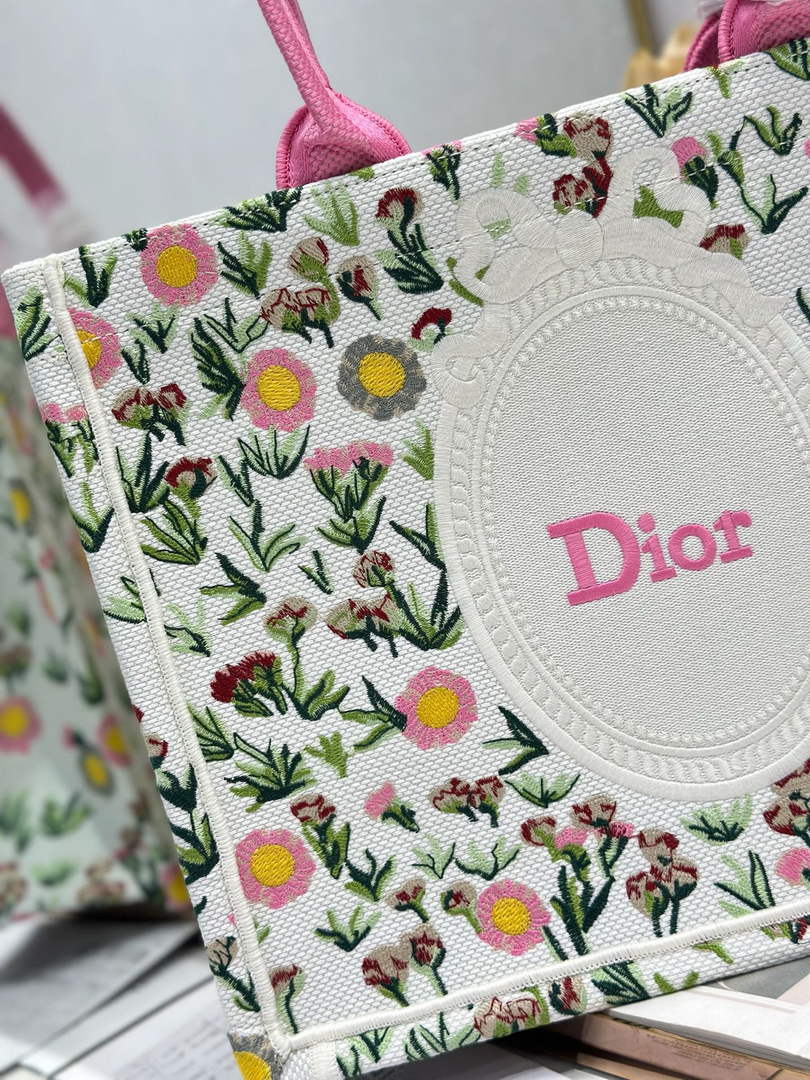 Dior Medium Book Tote – White Daisy Garden Embroidery – with Strap - Default Title - View 6