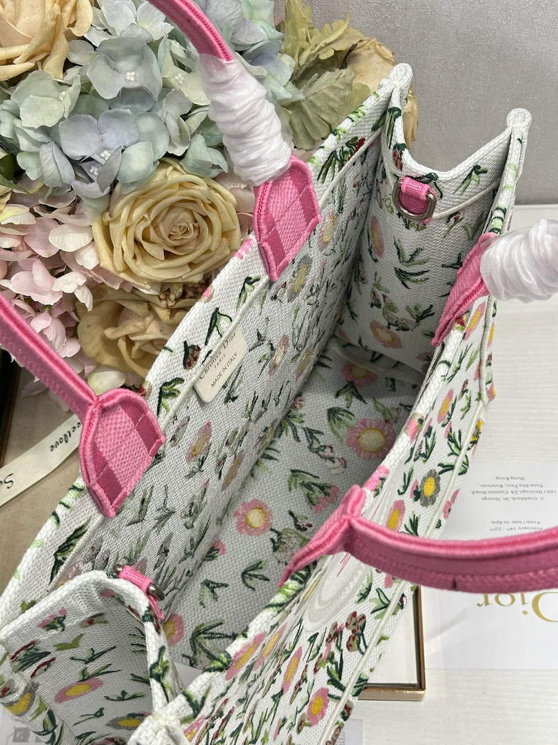 Dior Medium Book Tote – White Daisy Garden Embroidery – with Strap - Default Title - View 8