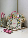 Small Dior Book Tote with Strap – White Daisy Garden Embroidery - Default Title - View 1