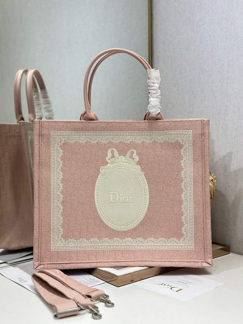 Dior Large Book Tote – Soupir Pink Oblique with Lace - Default Title - View 2