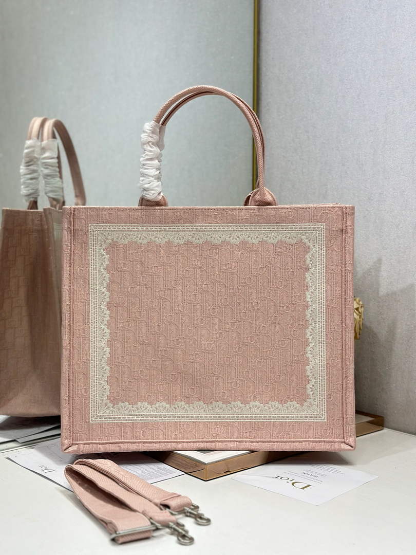 Dior Large Book Tote – Soupir Pink Oblique with Lace - Default Title - View 3
