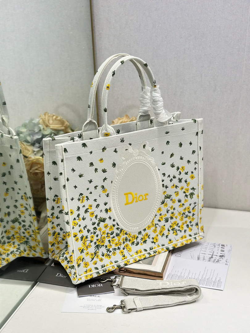 Dior Medium Book Tote with Strap – Buttercup Dior Embroidery - Default Title - View 2