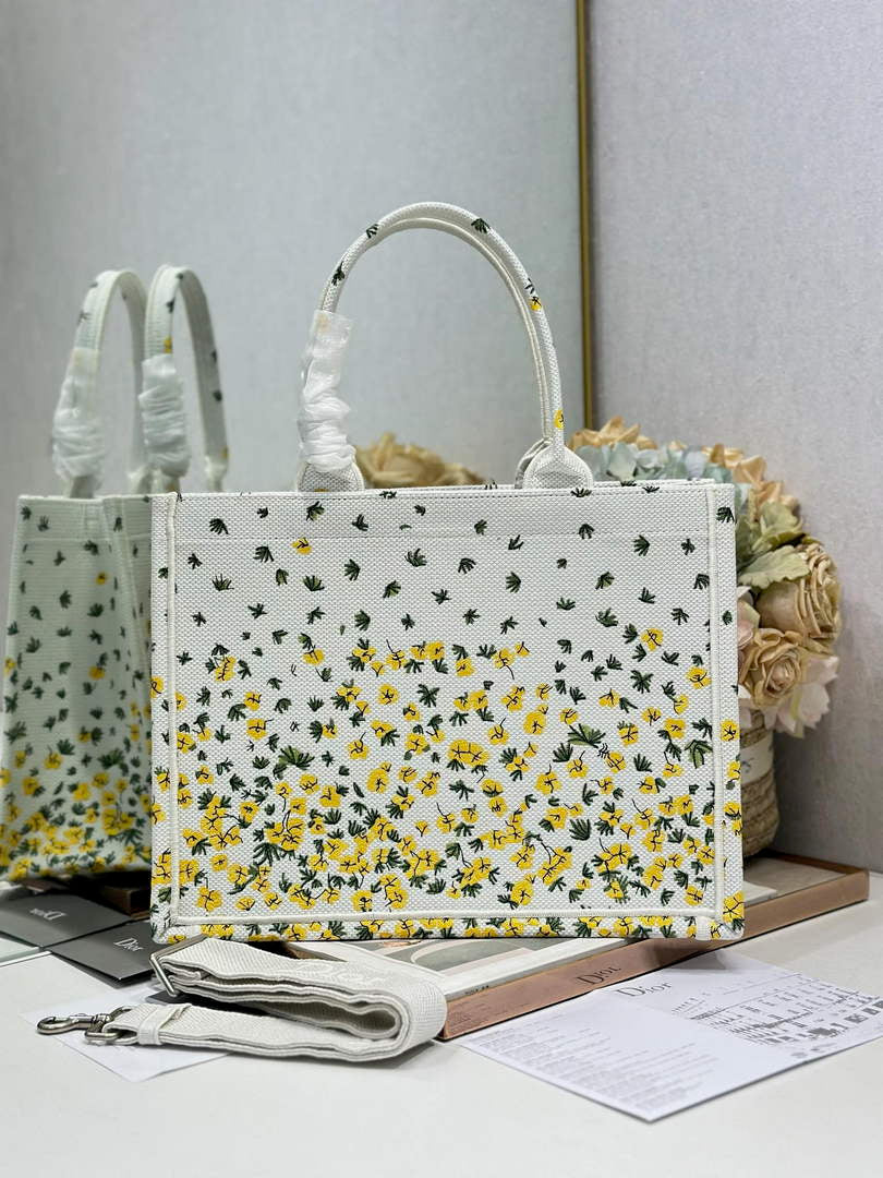 Dior Medium Book Tote with Strap – Buttercup Dior Embroidery - Default Title - View 4