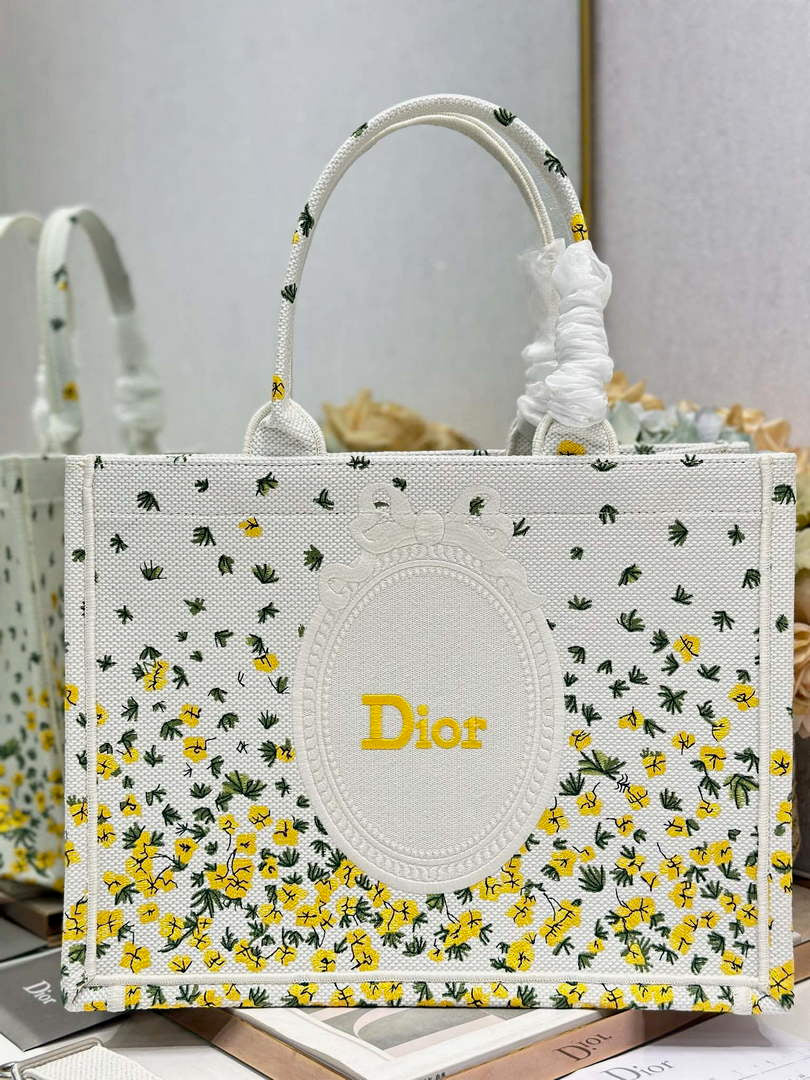 Dior Medium Book Tote with Strap – Buttercup Dior Embroidery - Default Title - View 1
