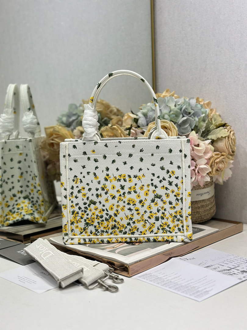 Small Dior Book Tote with Strap – Buttercup Dior Embroidery - Default Title - View 2