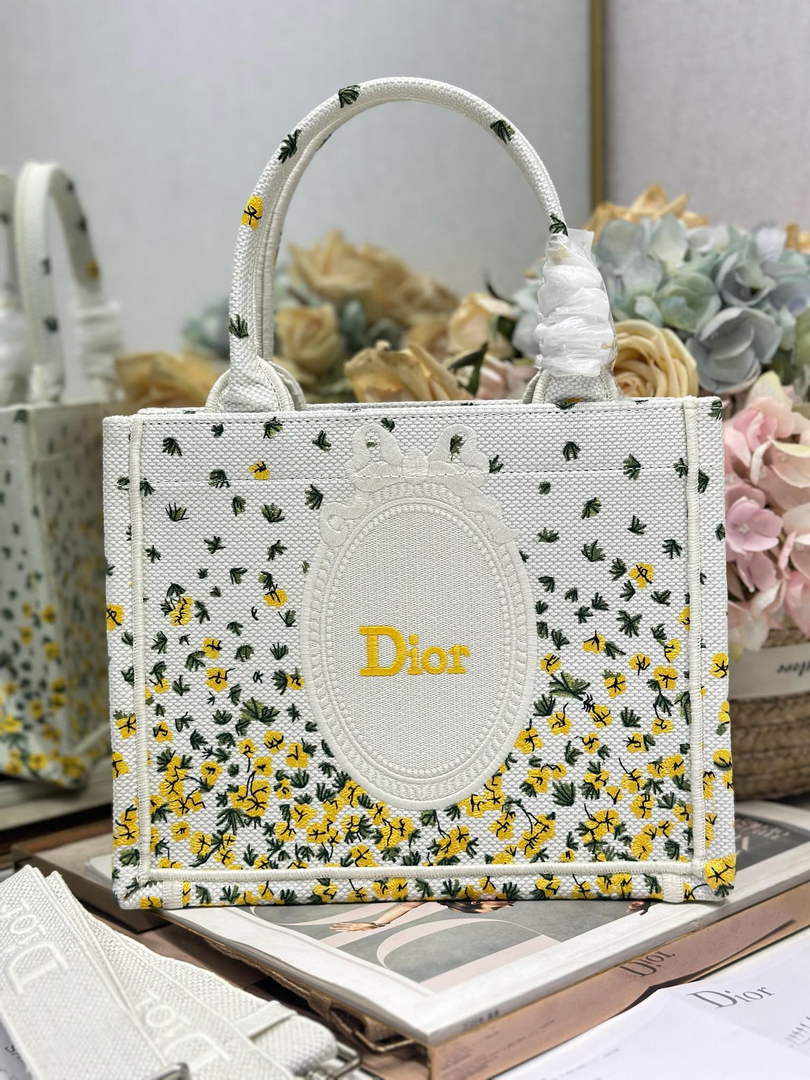 Small Dior Book Tote with Strap – Buttercup Dior Embroidery - Default Title - View 4