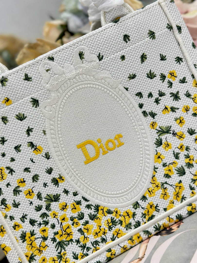 Small Dior Book Tote with Strap – Buttercup Dior Embroidery - Default Title - View 5