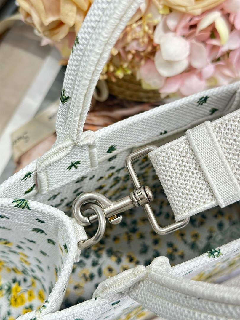 Small Dior Book Tote with Strap – Buttercup Dior Embroidery - Default Title - View 8