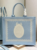 Dior Large Book Tote – Blue Oblique with White Lace - Default Title - View 1