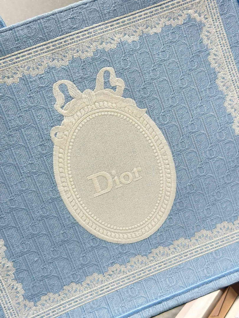 Dior Large Book Tote – Blue Oblique with White Lace - Default Title - View 5