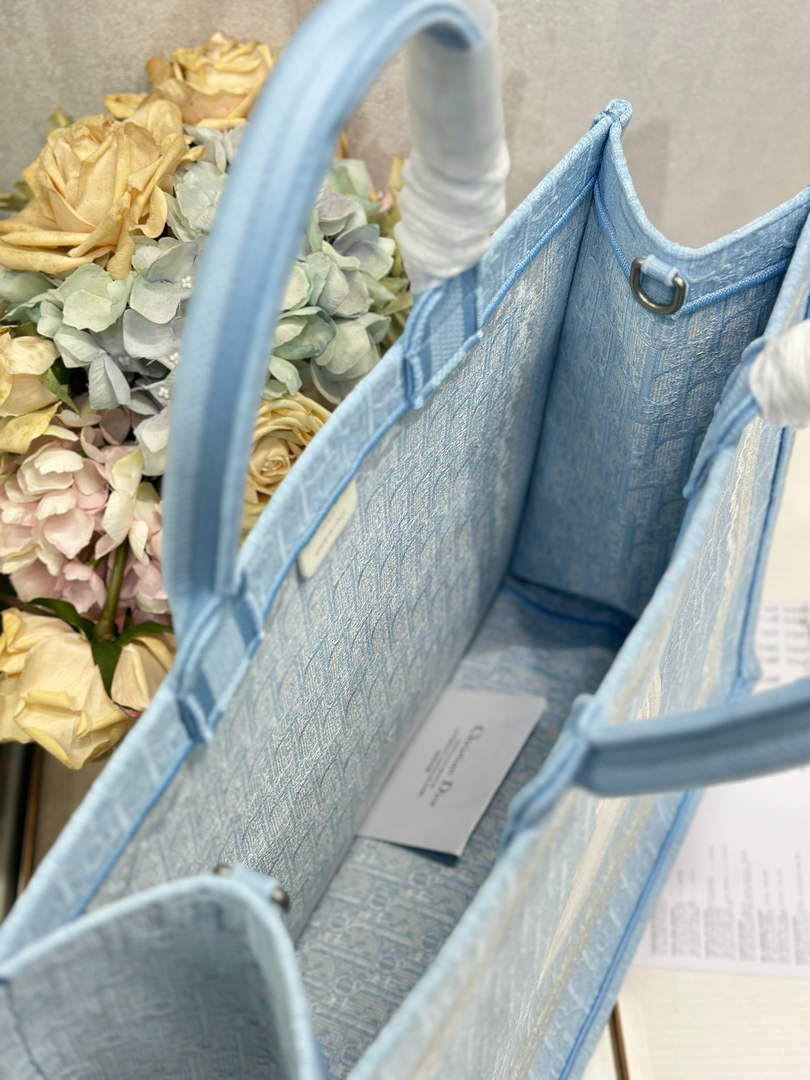 Dior Large Book Tote – Blue Oblique with White Lace - Default Title - View 7