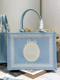 Dior Medium Book Tote with Strap – Blue Oblique with White Lace - Default Title - View 1
