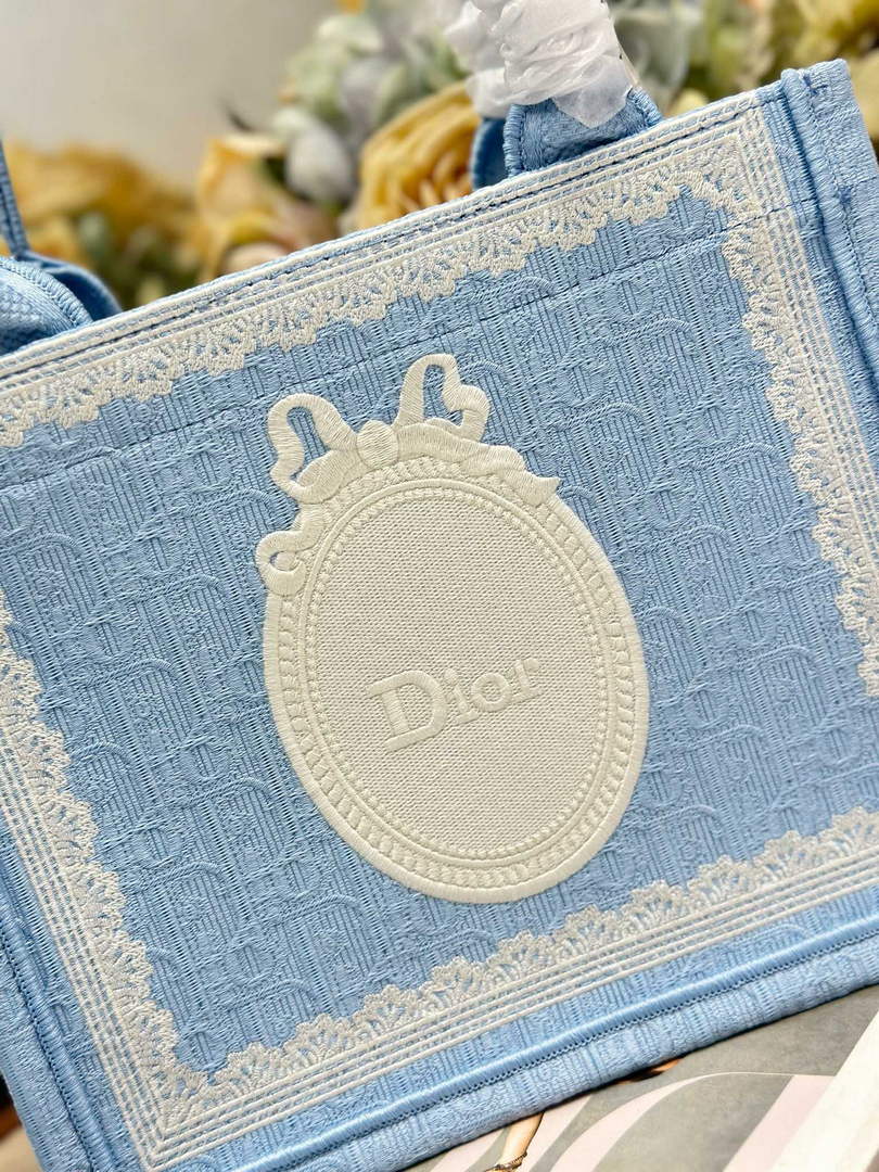 Dior Small Book Tote with Strap – Blue Oblique with White Lace - Default Title - View 4